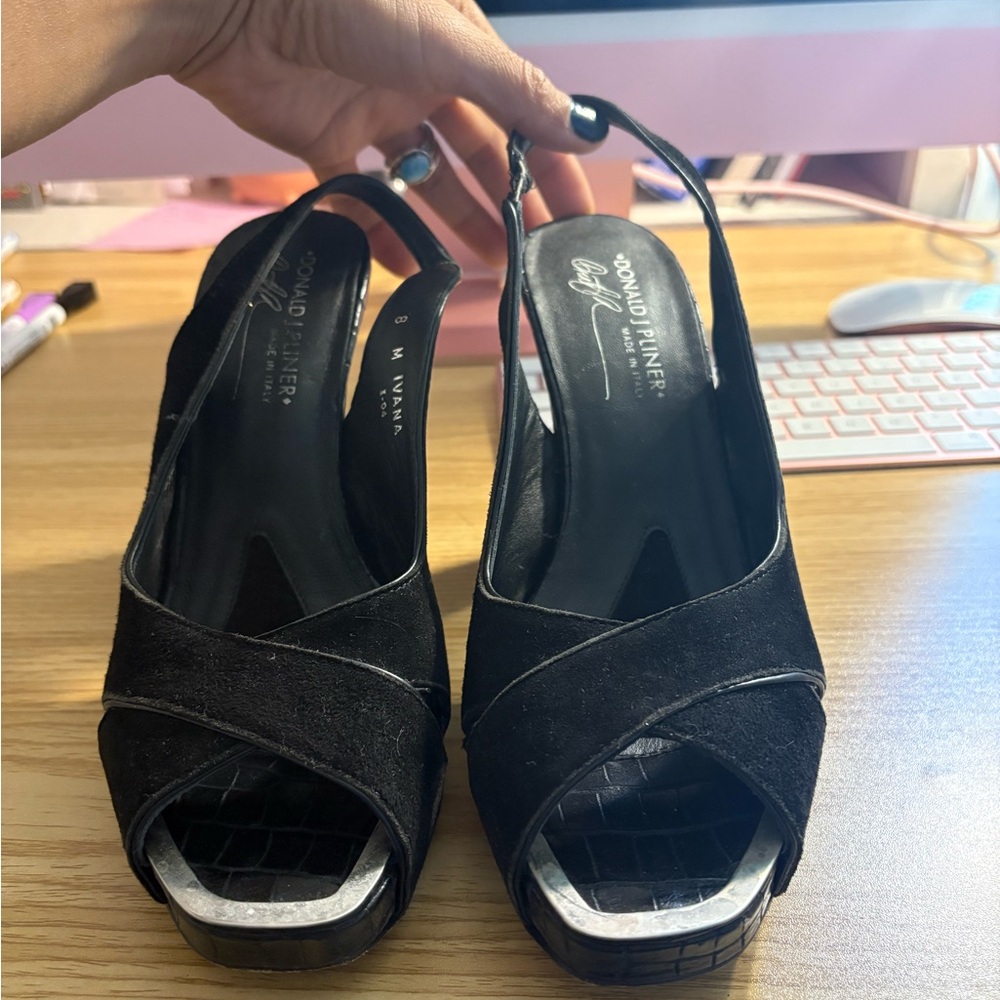 Donald J. Pliner Black Suede Peep-Toe Heels